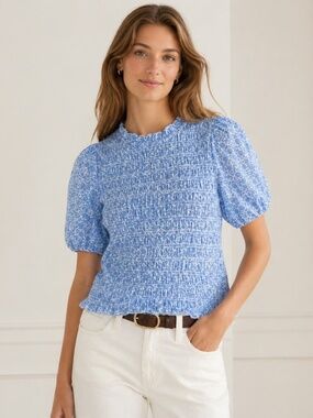 J. Crew Light Blue Smocked Blouse Liberty Fabric Small